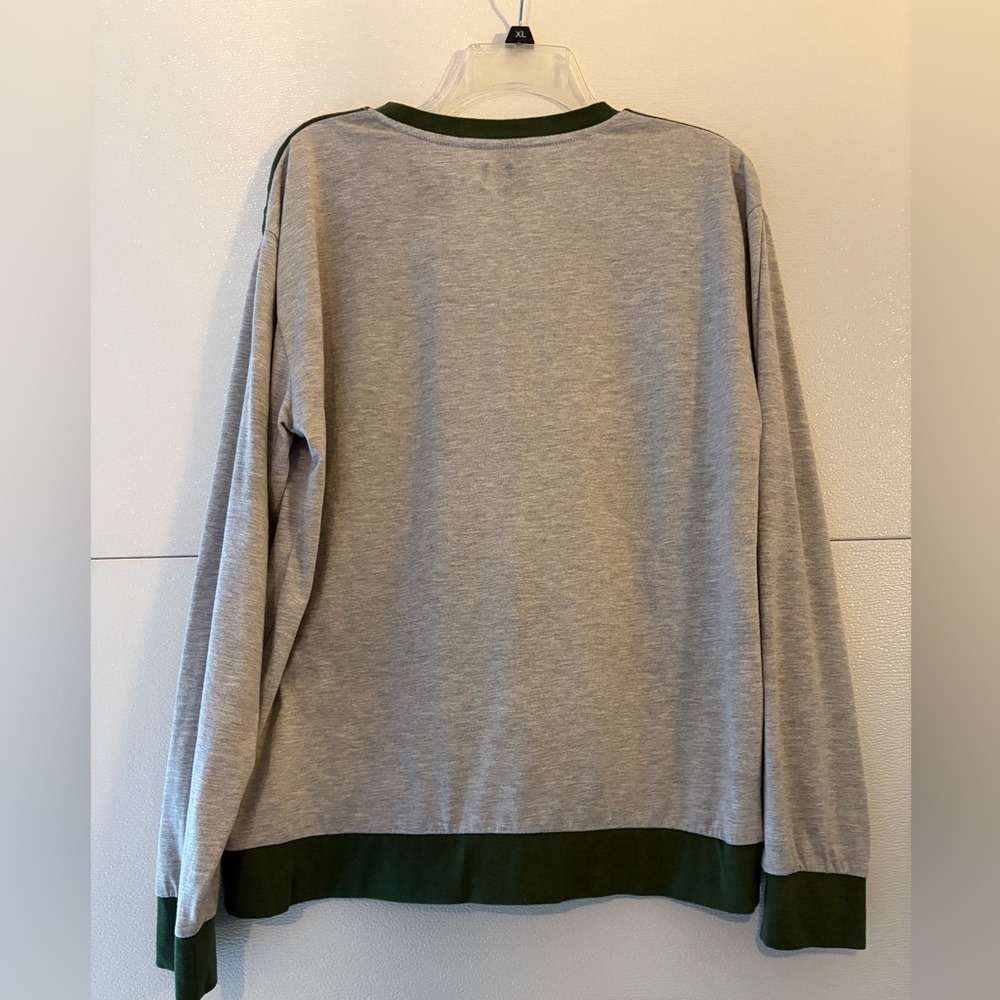 Jason Wu Mens XL Long Sleeve Pullover Shirt Gray Green Trim Heathered Jersey